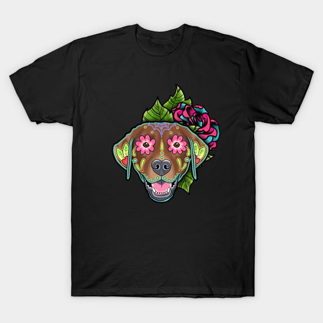 Labrador Retriever in Chocolate - Day of the Dead Sugar Skull Dog T-Shirt by prettyinink